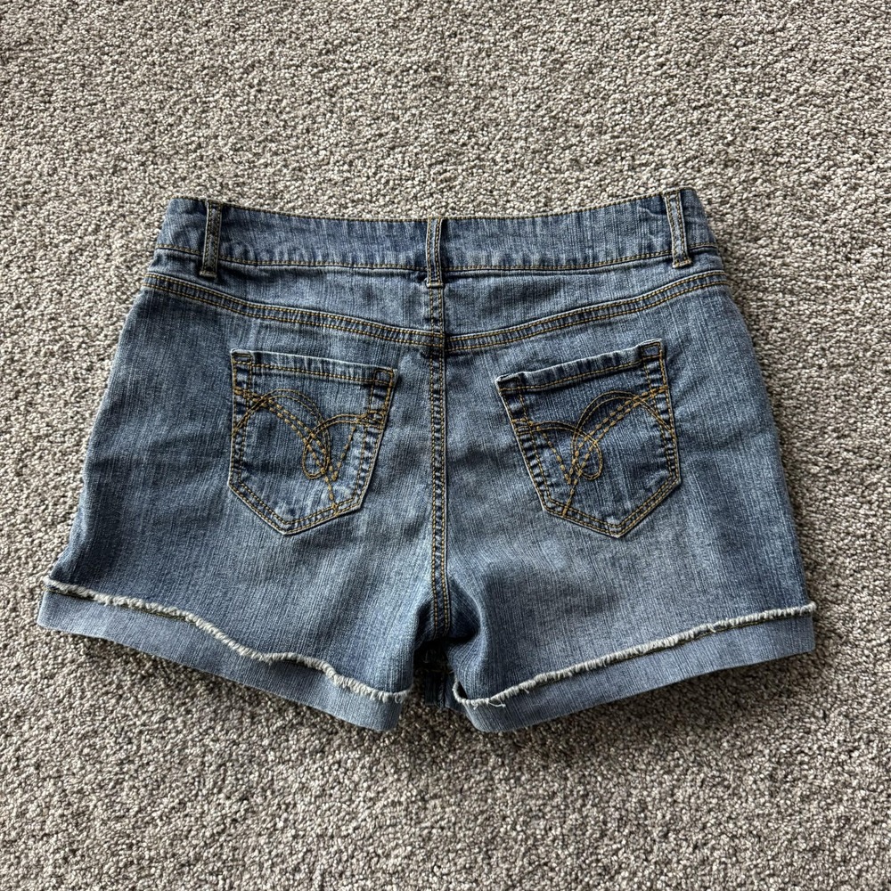 Y2K Blue Epic Shorts Womens 30W Blue Denim Cut Off Cuffed 5 Pocket Frayed Hem